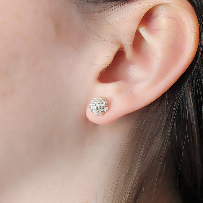 Sterling Silver Pine Cone Stud Earrings