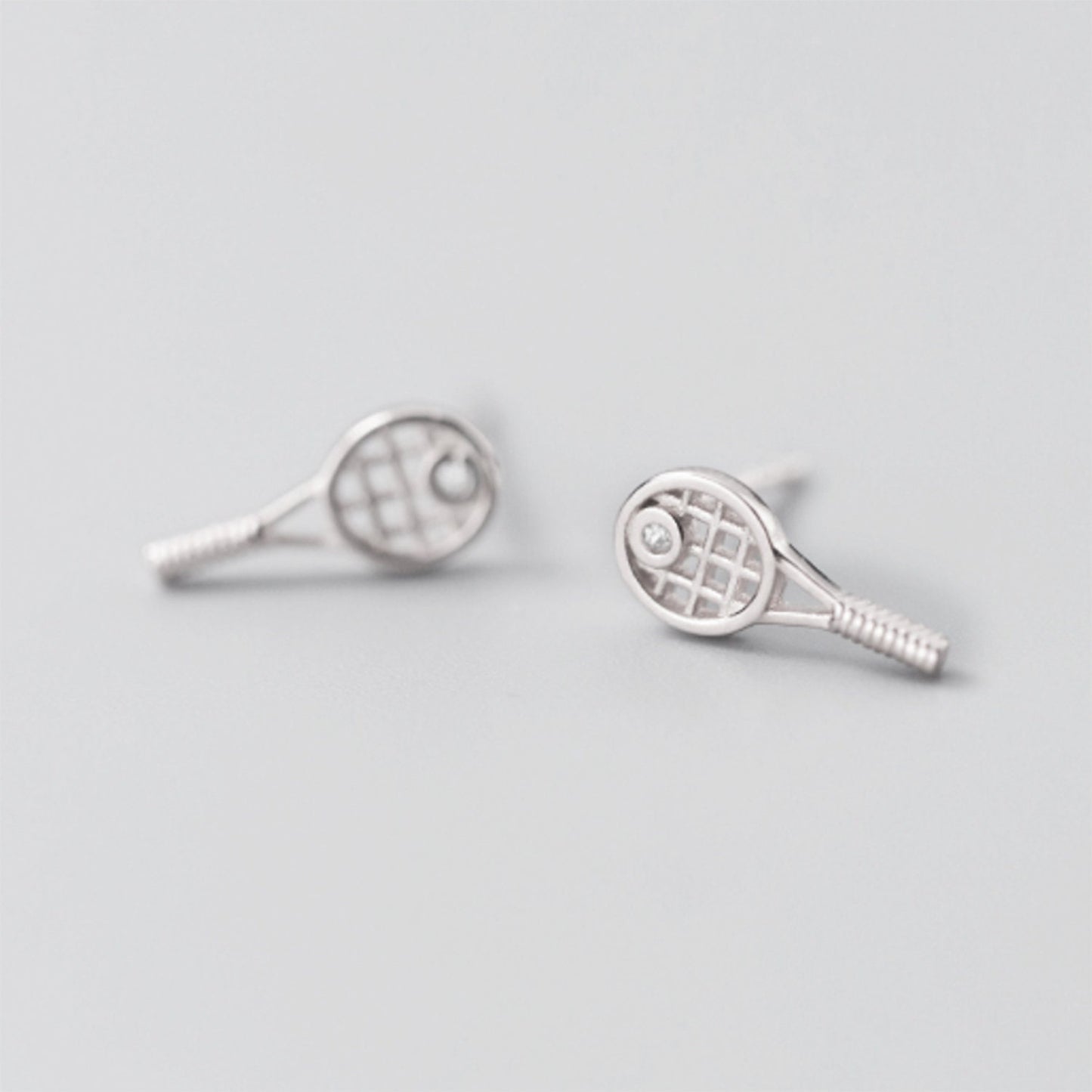 Sterling Silver Tennis Racket Stud Earrings
