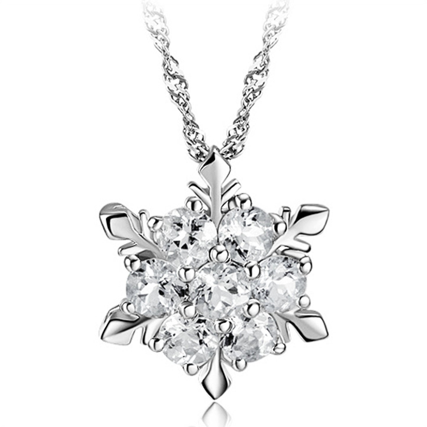 Crystal Clear Frozen Snowflake 925 Silver Necklace
