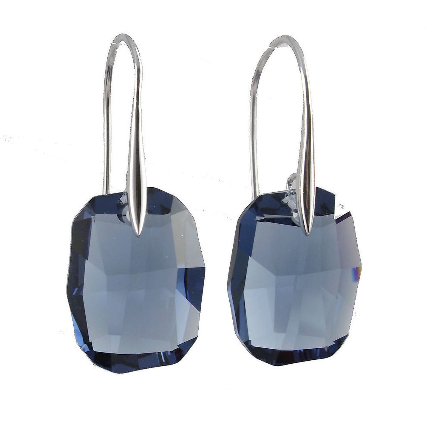 Sterling Silver Geometric Graphic Rectangle Crystal Drop Earrings