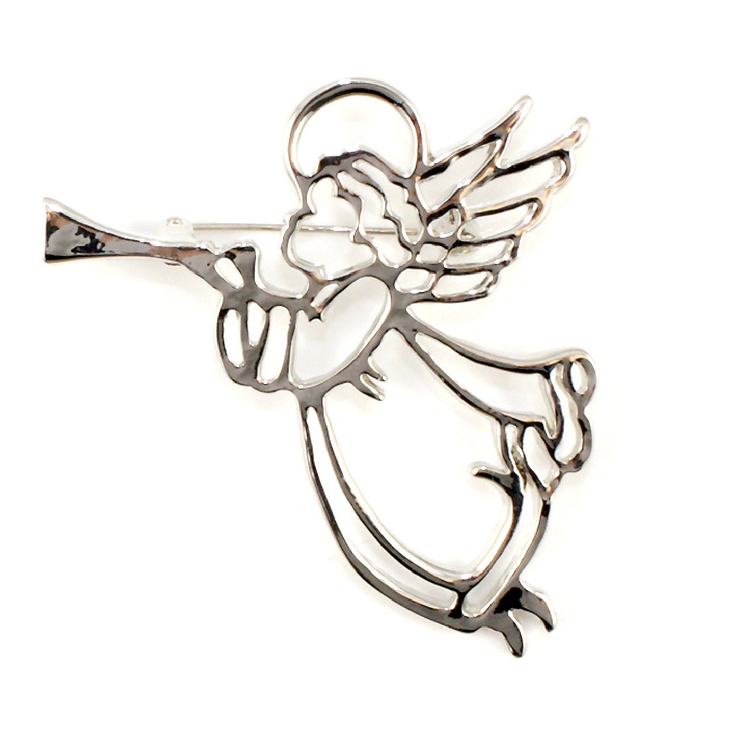 Silver Plated Guardian Angel Brooch Pin