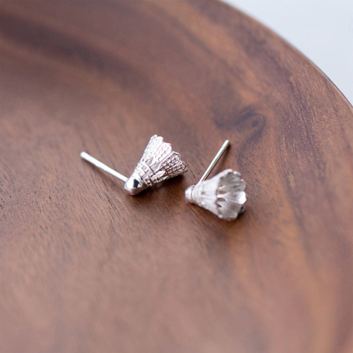 925 Sterling silver badminton sports ball game shuttlecock stud earrings