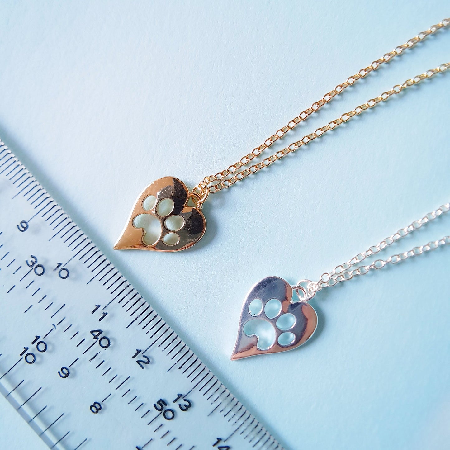 Silver or Gold Plated Heart Necklace with Cut-Out Pawprint
