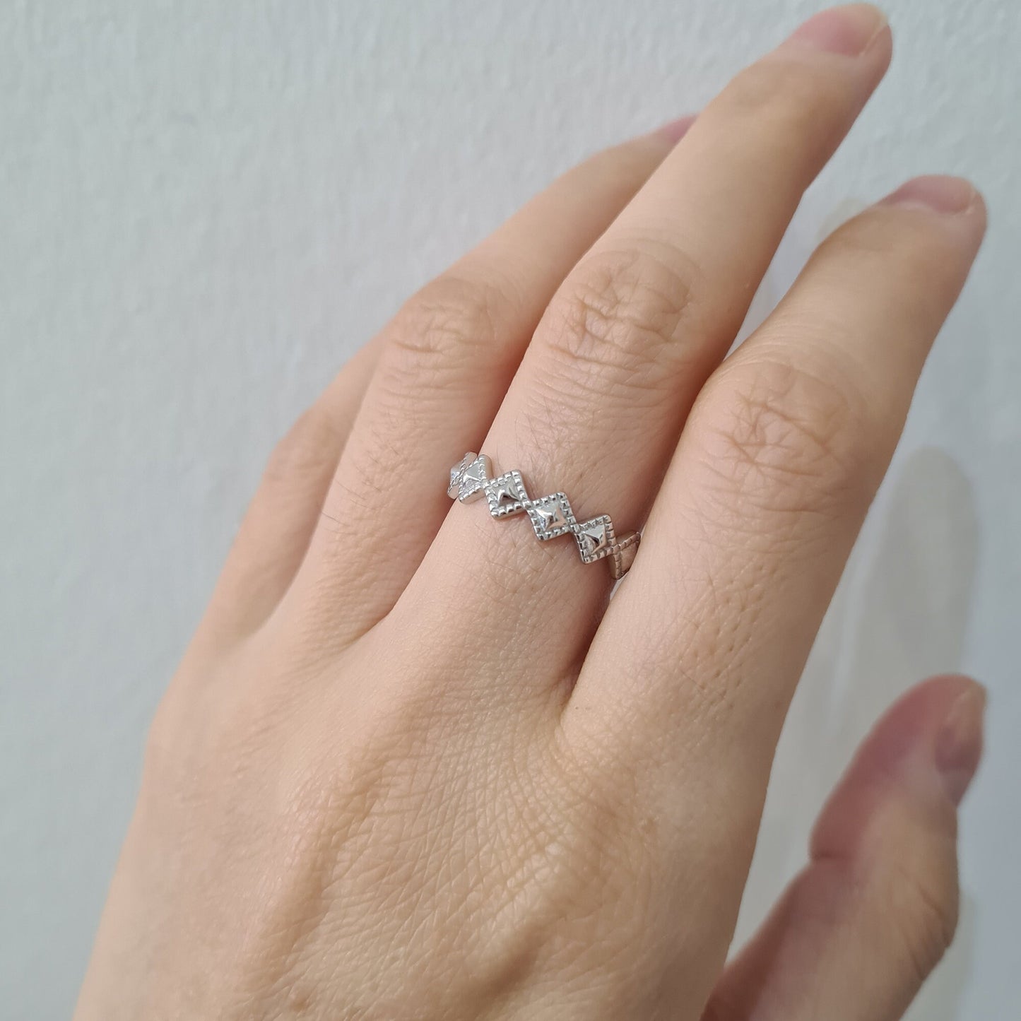 Sterling Silver Beaded Geometric Triangle Ring