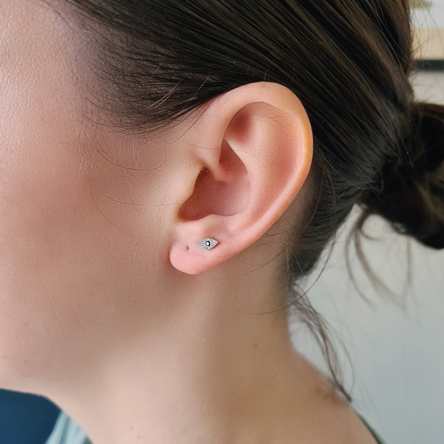 Sterling Silver or Gold Vermeil Screw Back Mini Evil Eye Diamante Stud Earrings