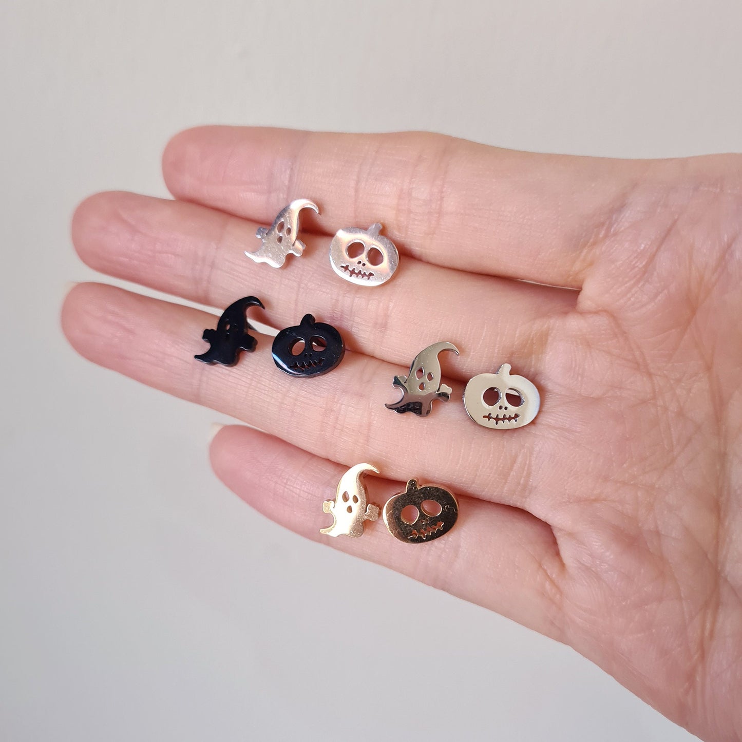 Ghost & Pumpkin Mismatched Stud Earrings