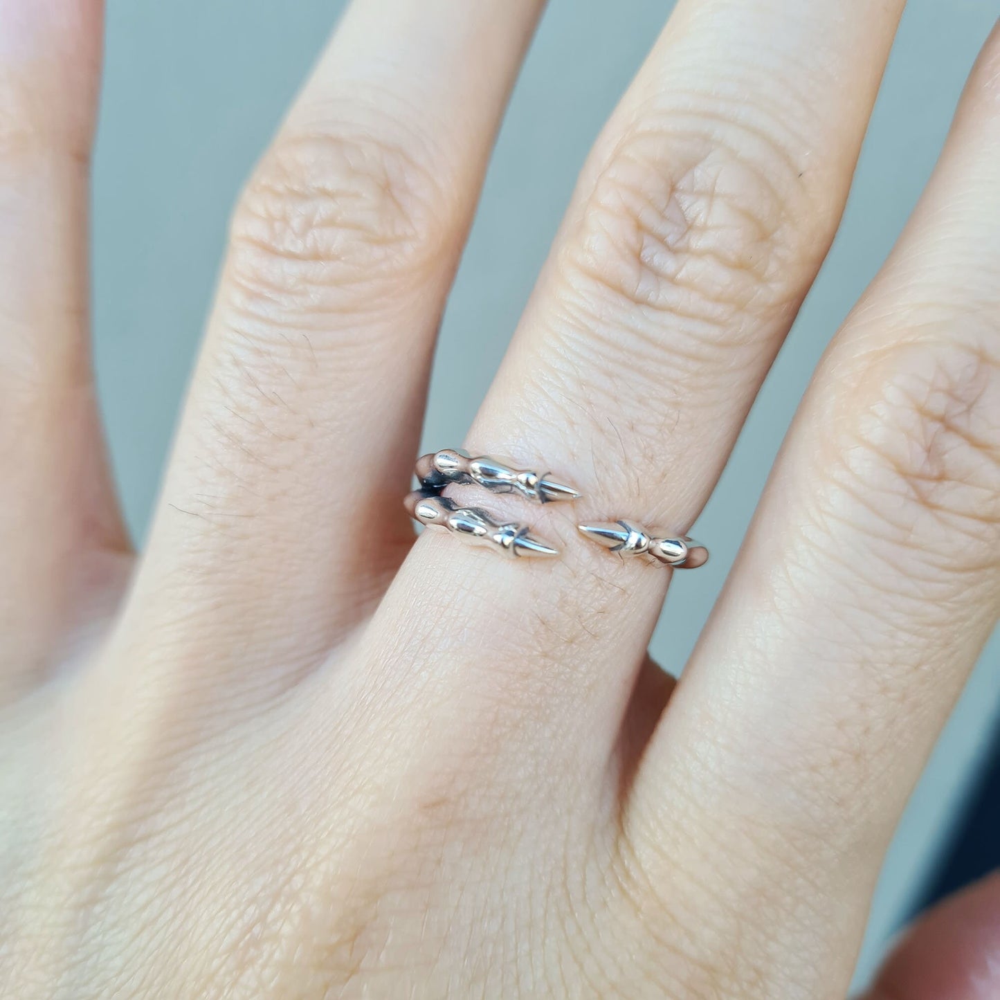 925 Sterling Silver Pigeon Raven Claws Bird Claw Open Silver Ring Band Gothic Punk Oxidised
