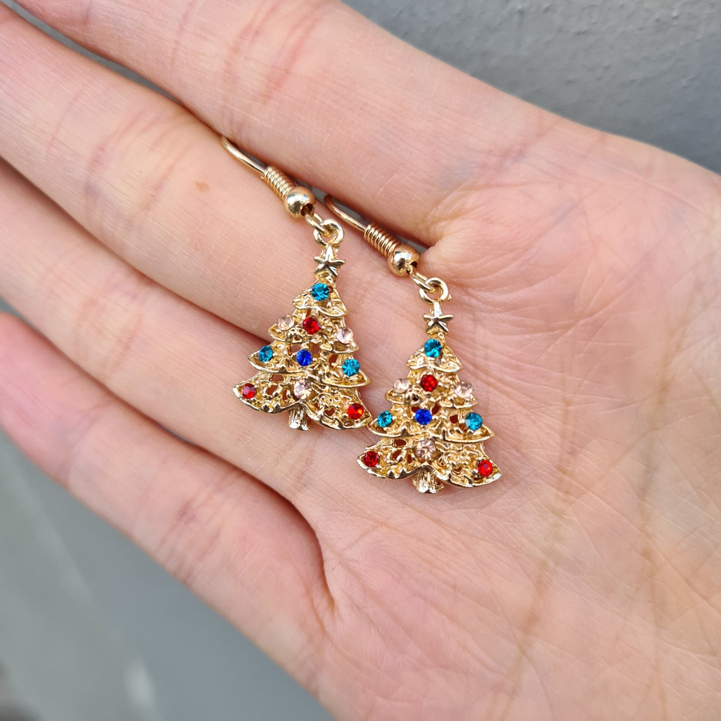 Gold Plated Christmas Tree with Baubles Drop Earrings