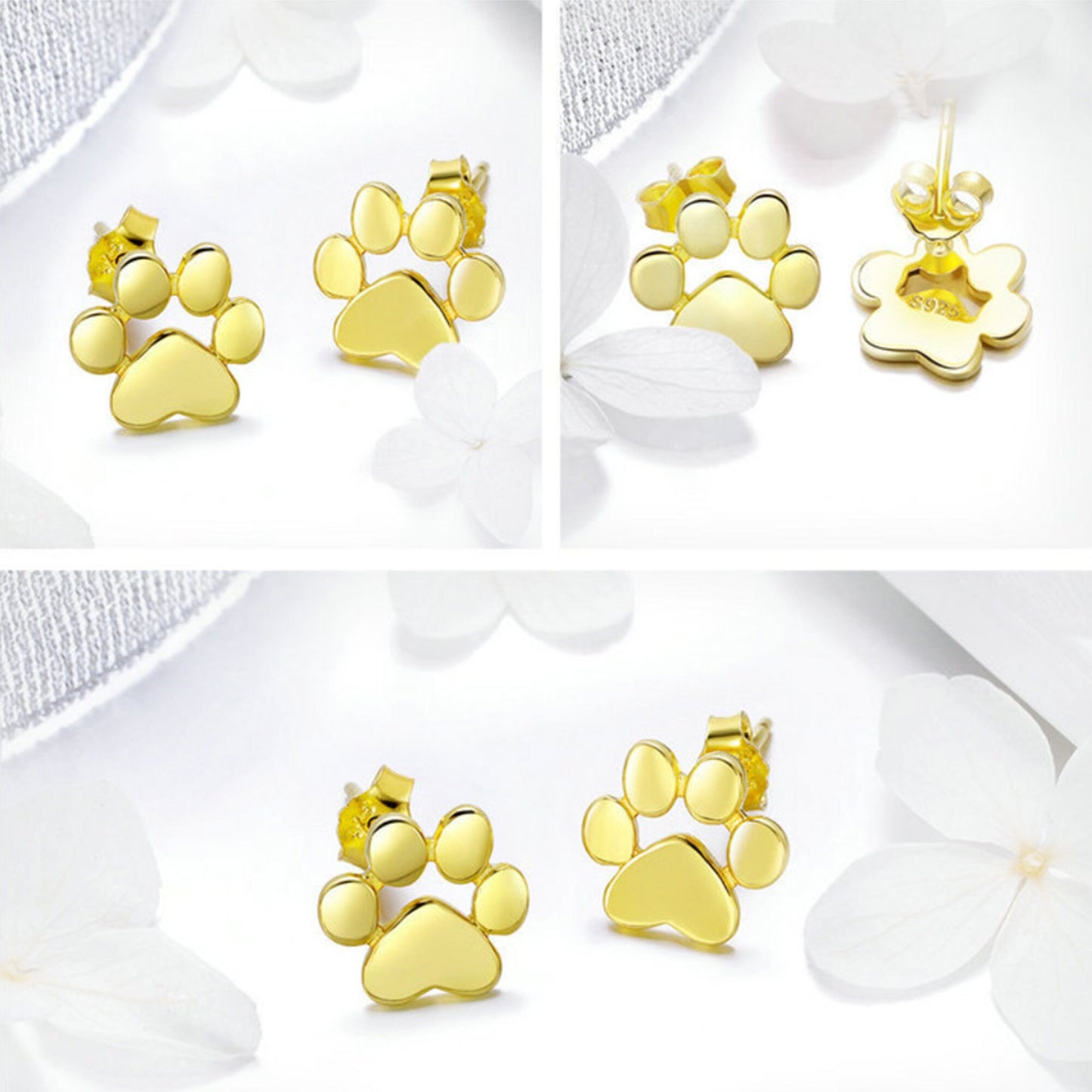 Sterling Silver Pawprint Stud Earrings