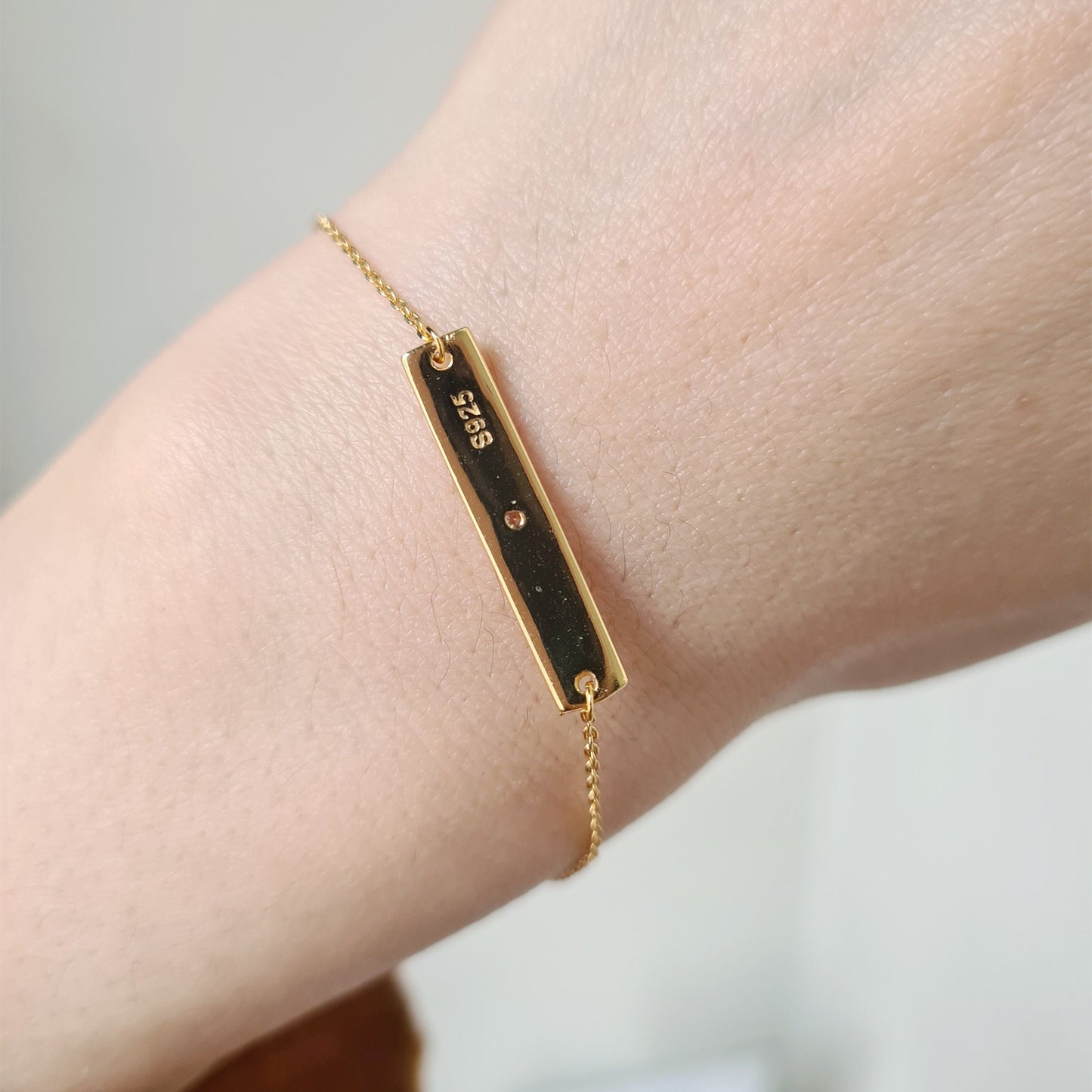 Gold Plated 925 Sterling Silver Tag Chain Bracelet