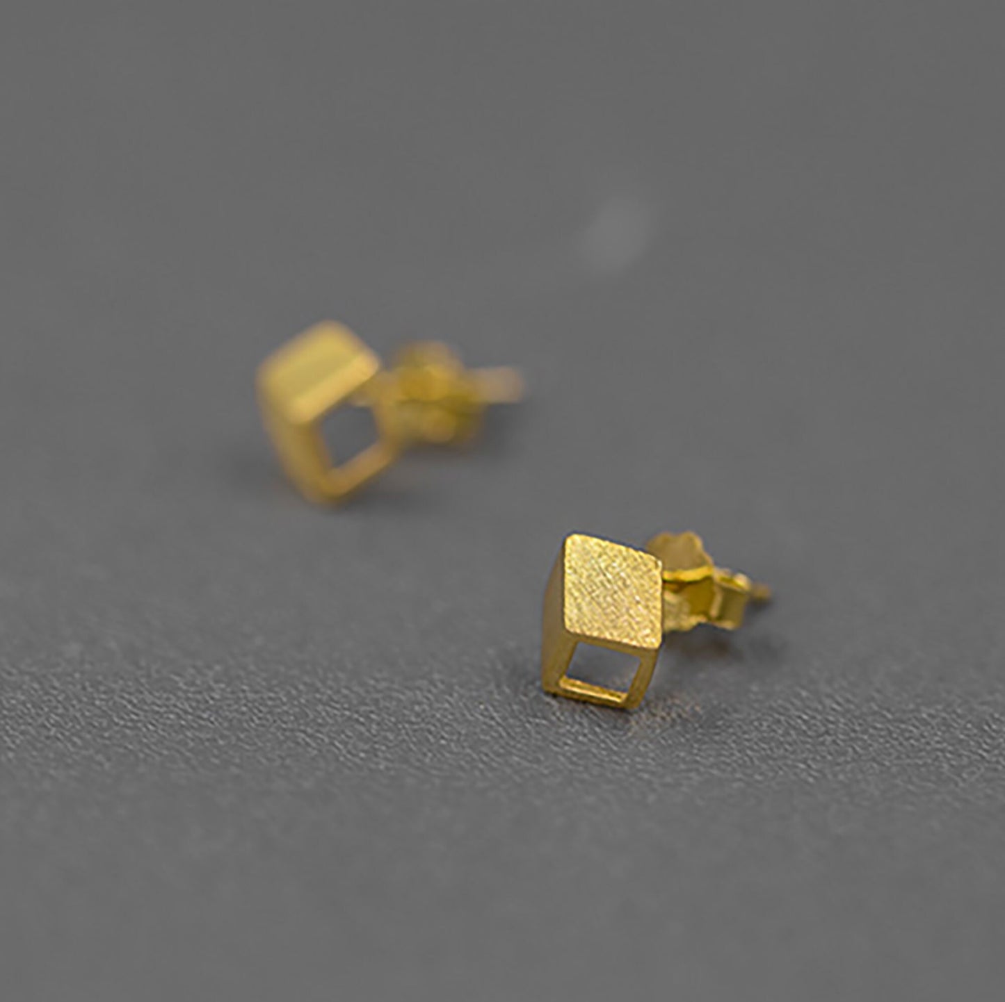 3D Mini Cube Sterling Silver Studs Earrings