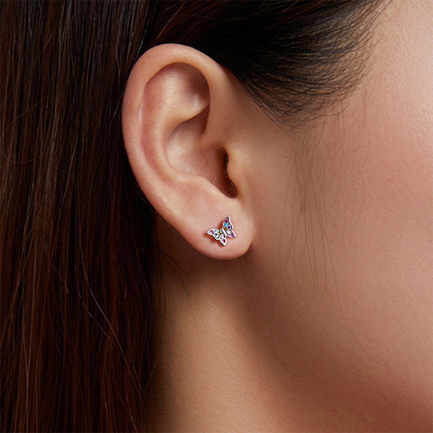 Mini Sterling Silver & Cubic Zirconia Butterfly Stud Earrings