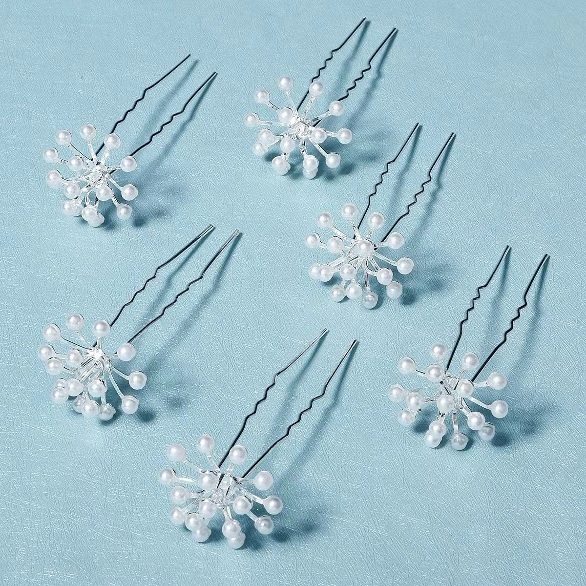 Set of 6 Ivory/White Frosty Pearl Flower Hair Pins
