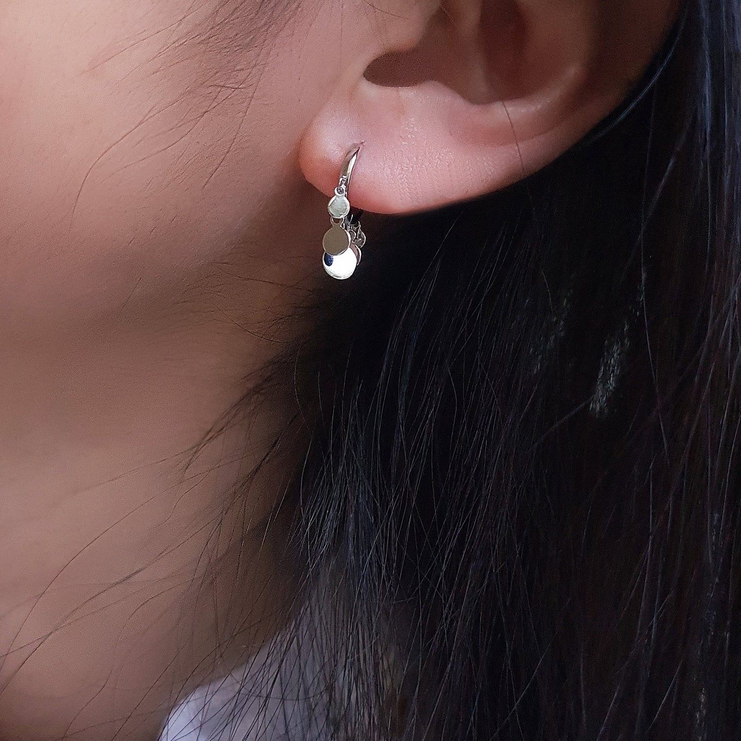 Small Huggie Hoop Earrings with Sparkly Discs