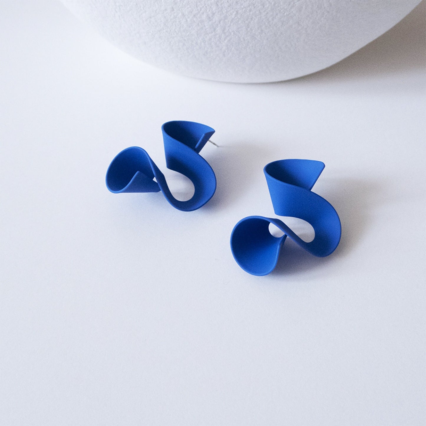 Blue 3D Loop Knots Large Stud Earrings Blue Ivory White Silver Posts Clay Statement Earrings Polymer Clay Earrings