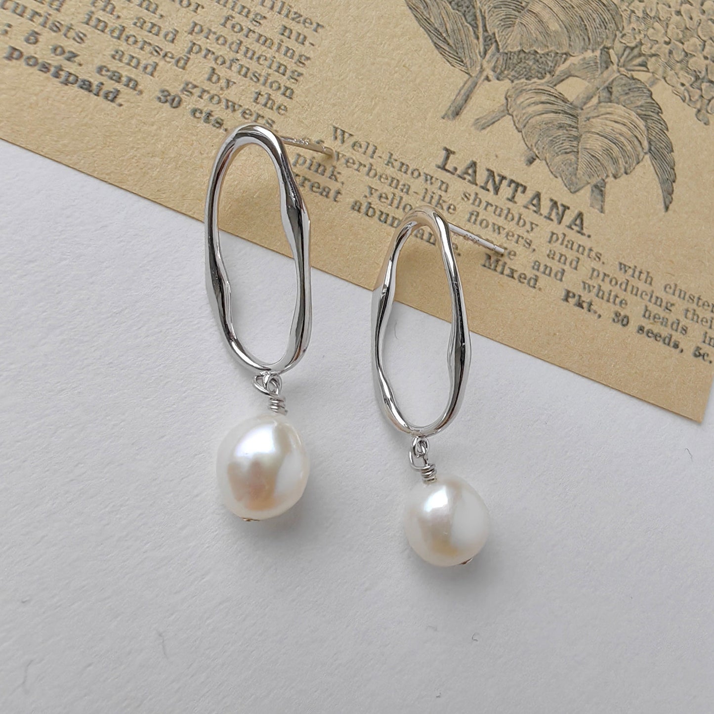 925 Sterling Silver Long Oval Circle Dangle Drop Earrings with Pearls