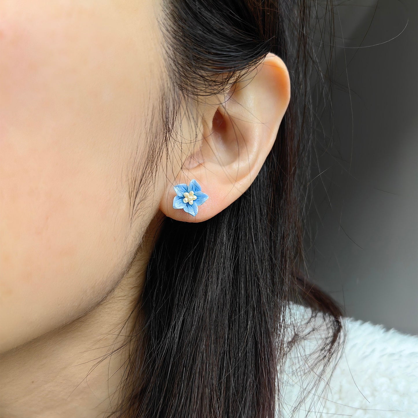 Acrylic Blue Balloon Flower Stud Earrings with Silver Posts Jewellery for Kids Girls Daily Wear 3D Flower Earrings