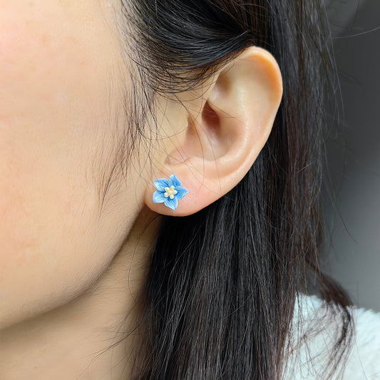 Acrylic Blue Balloon Flower Stud Earrings with Silver Posts Jewellery for Kids Girls Daily Wear 3D Flower Earrings