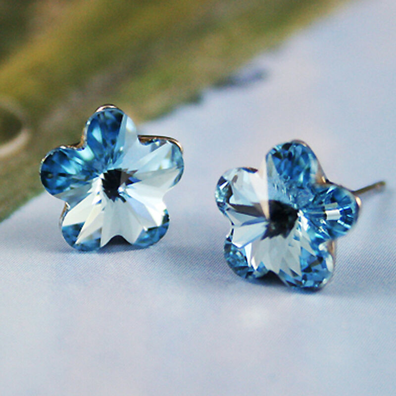 Blue Pink Daisy Crystal Flower Stud Crystal Earrings 10mm x 10mm