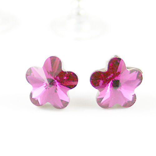 Blue Pink Daisy Crystal Flower Stud Crystal Earrings 10mm x 10mm