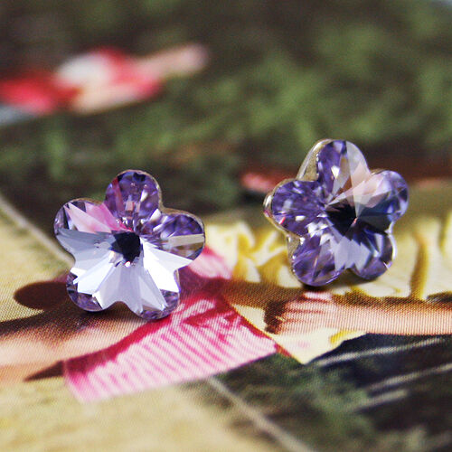 Blue Pink Daisy Crystal Flower Stud Crystal Earrings 10mm x 10mm