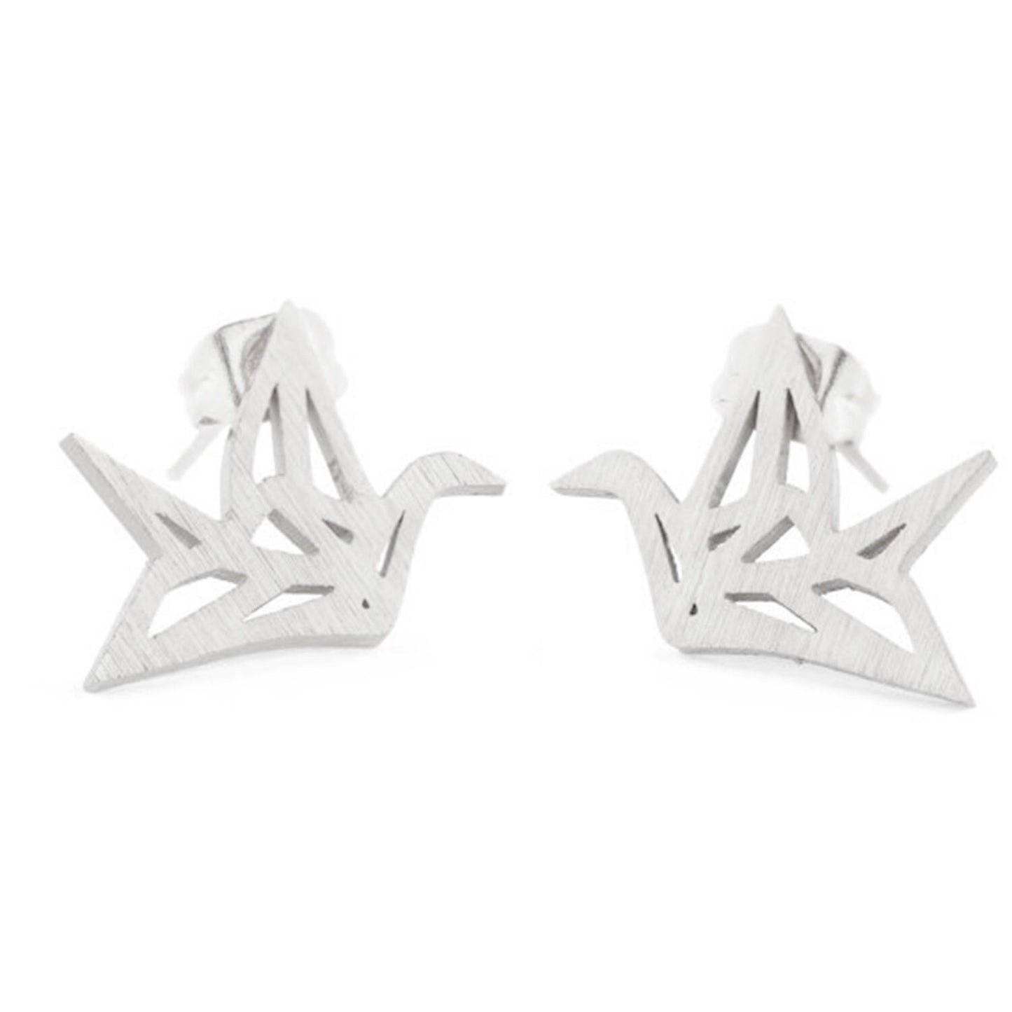 Sterling Silver Origami Crane Swan Stud Earrings