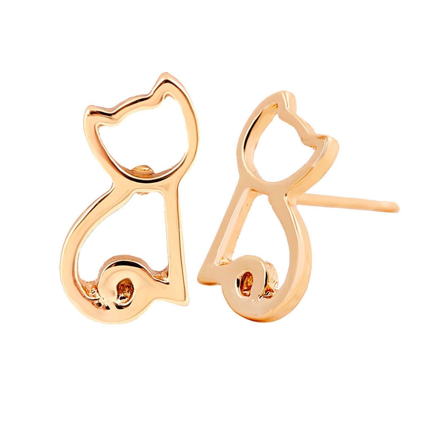 Silver Plated Or Gold Plated Cut-Out Sitting Cat/Kitten Stud Earrings