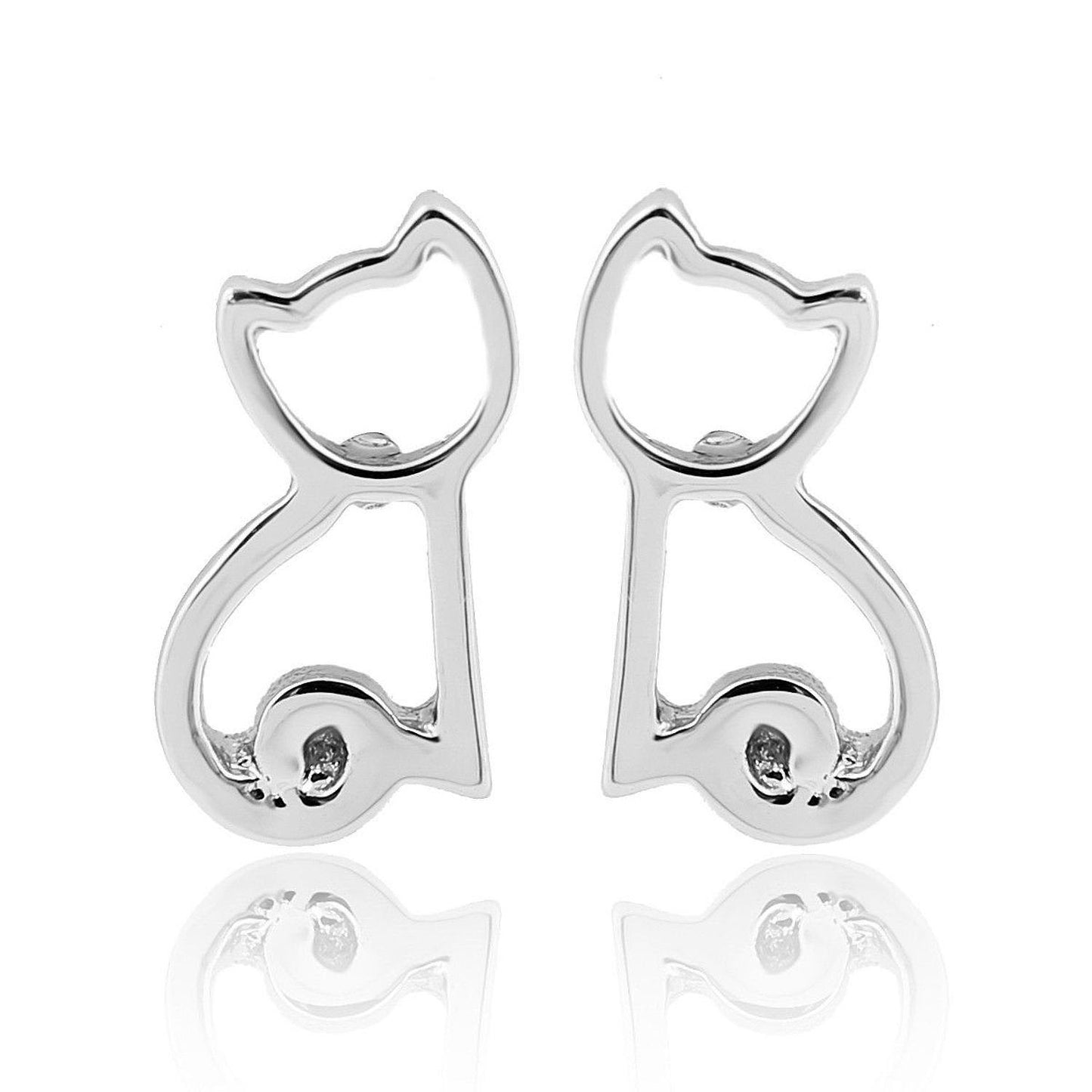 Silver Plated Or Gold Plated Cut-Out Sitting Cat/Kitten Stud Earrings