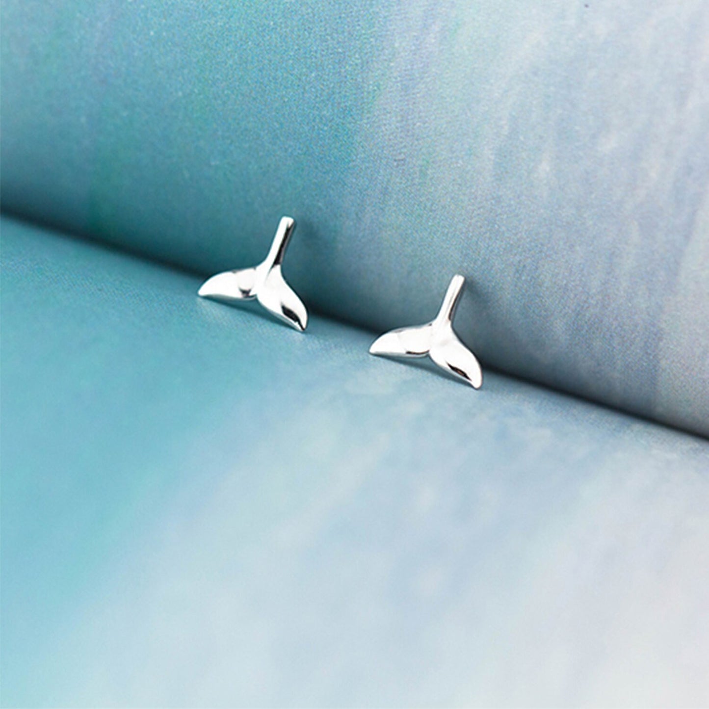 Sterling Silver Whale Tail Fish Nautical Charm Mermaid Tail Silver Studs Earrings birthday gift awareness Tribal Dolphin Maori