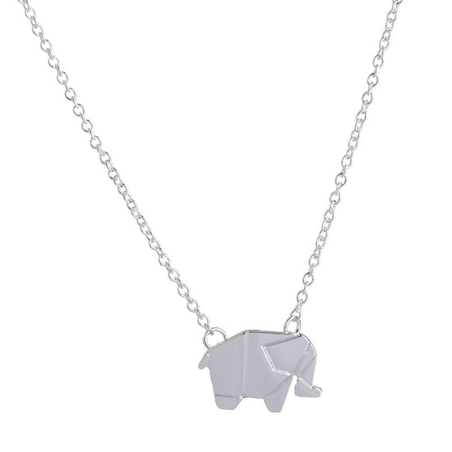 Silver or Gold Plated Origami Elephant Necklace Earrings Jewellery Set Wildlife