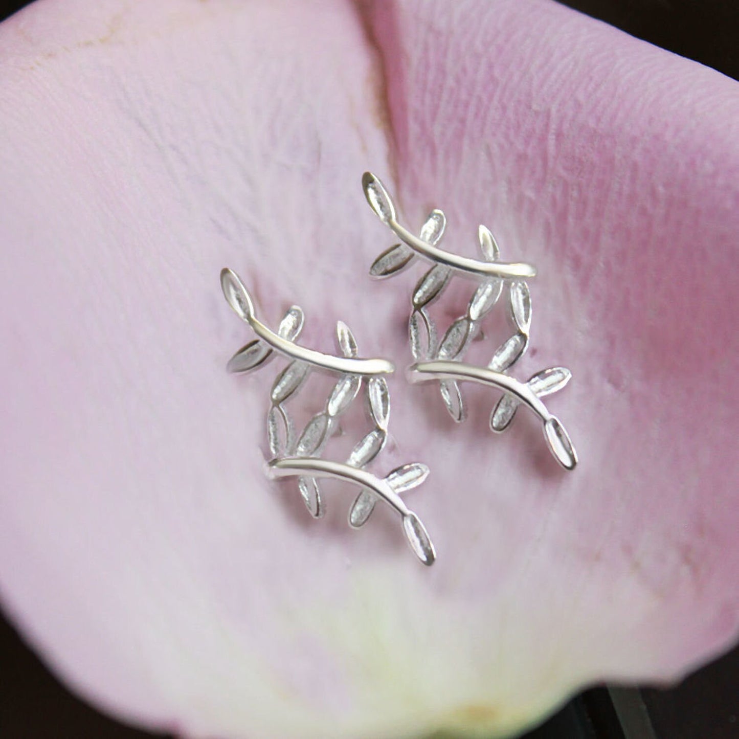 925 Sterling Silver Leafy Earrings wreath wrap up leaf stud earrings