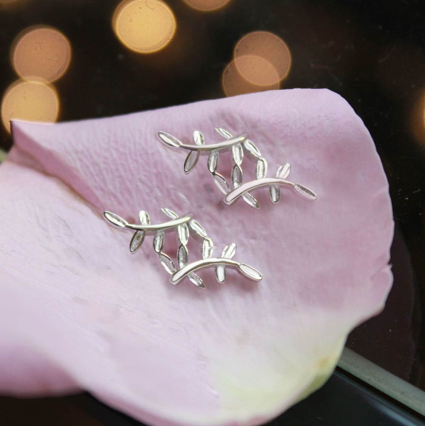 925 Sterling Silver Leafy Earrings wreath wrap up leaf stud earrings