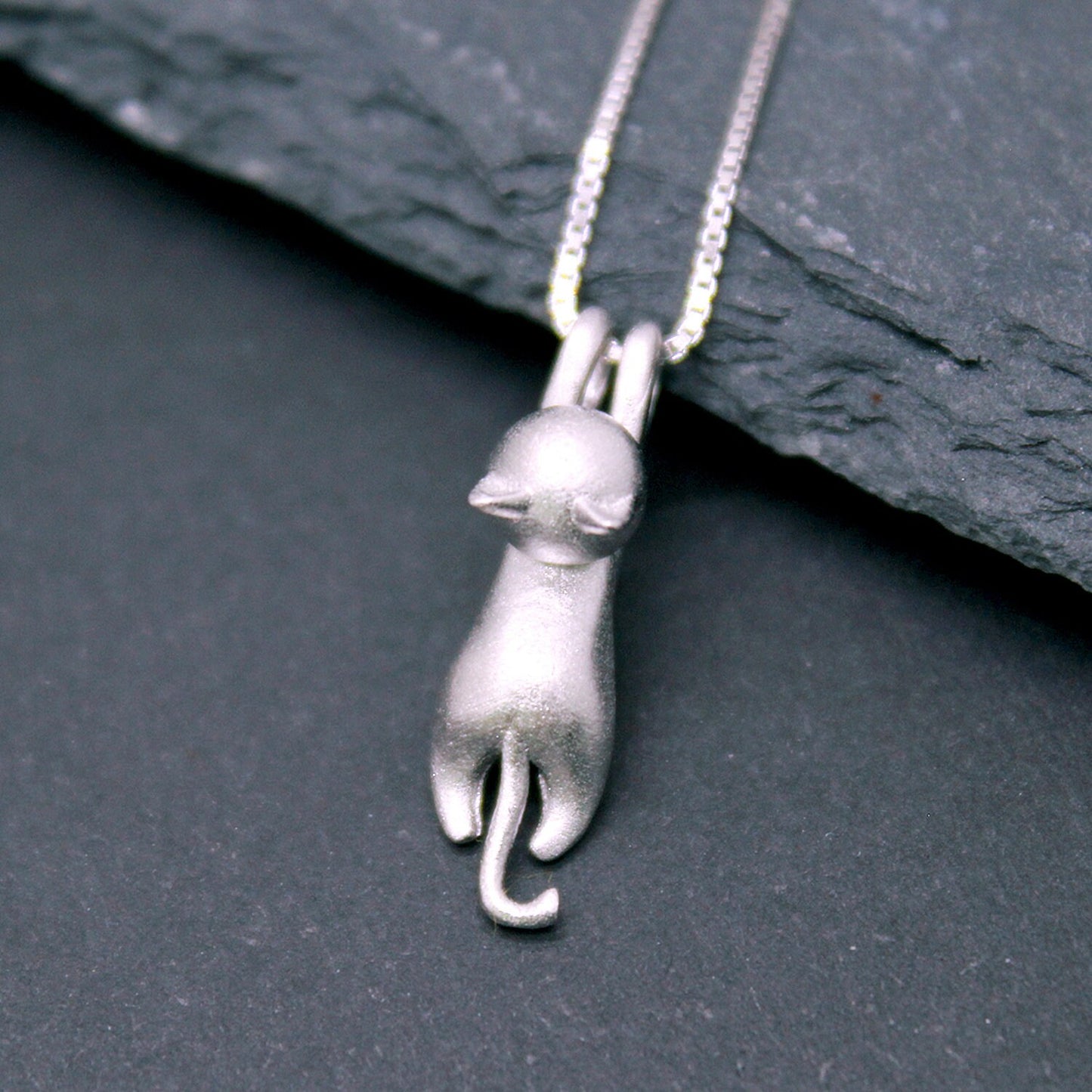 Sterling Silver 3D Hanging Cat Necklace or Stud Earrings