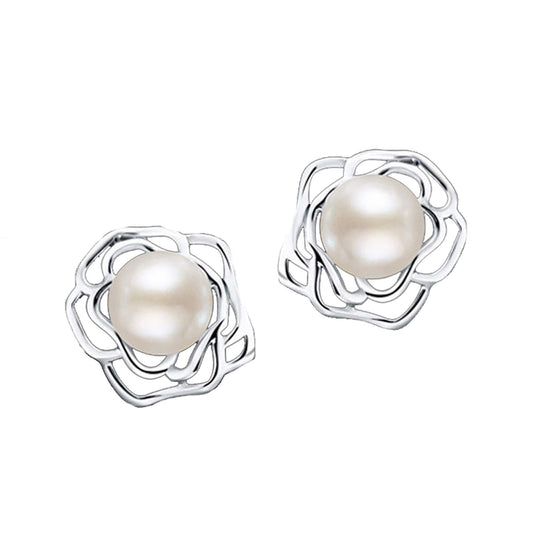 Artistic Rose White/ivory Freshwater Pearl Sterling Silver Stud Earrings