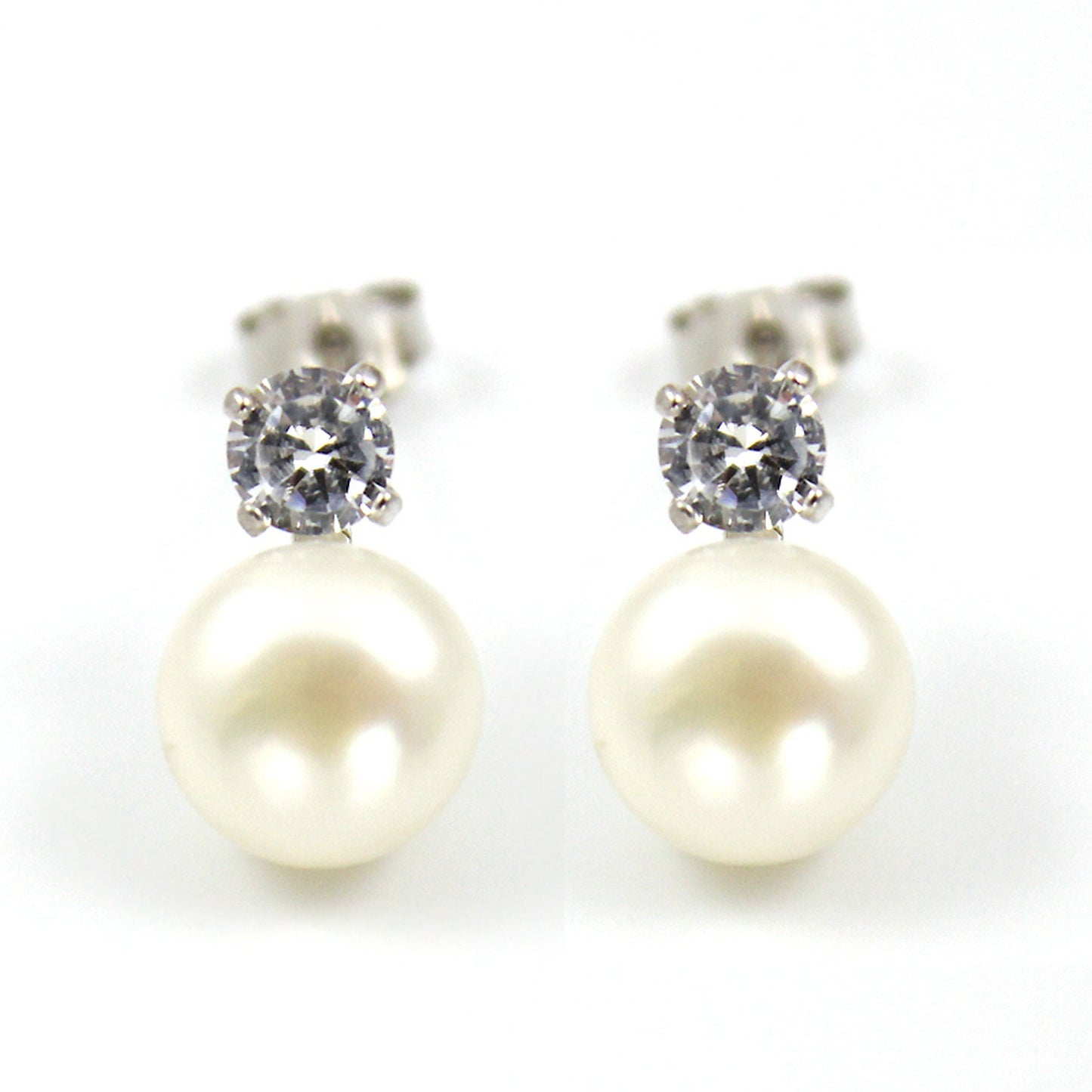 White or Orange Freshwater Pearl Silver Earrings 925 Silver Stud Earrings