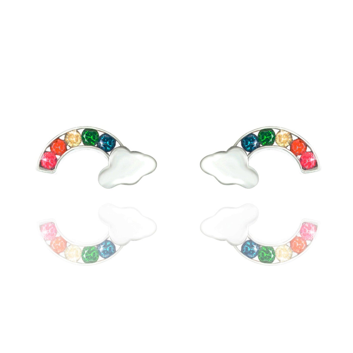 Sterling Silver Rainbow CZ Crystal Studs Earrings