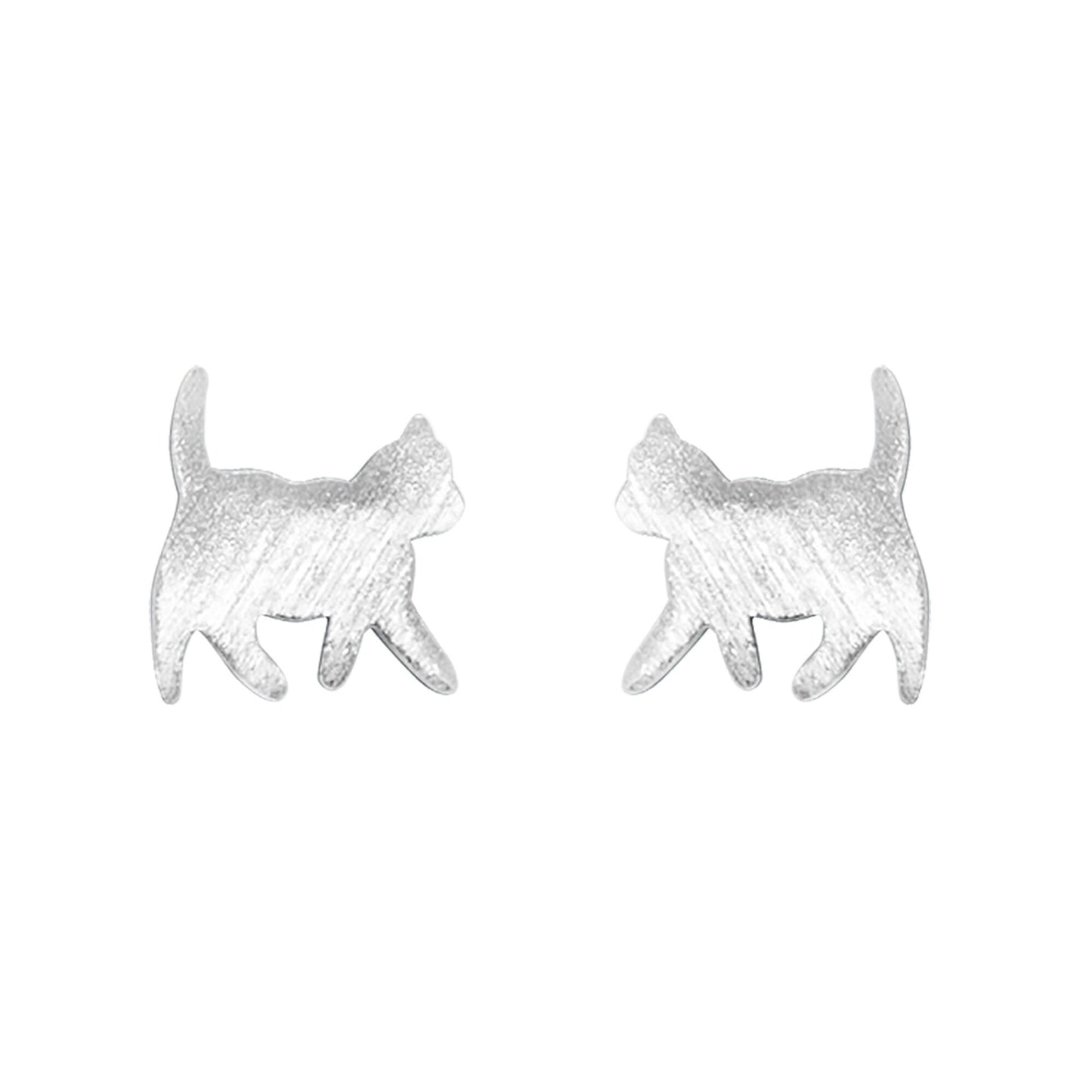 Sterling Silver 925 Running Walking Kitty Cat Kitten Stud Earrings