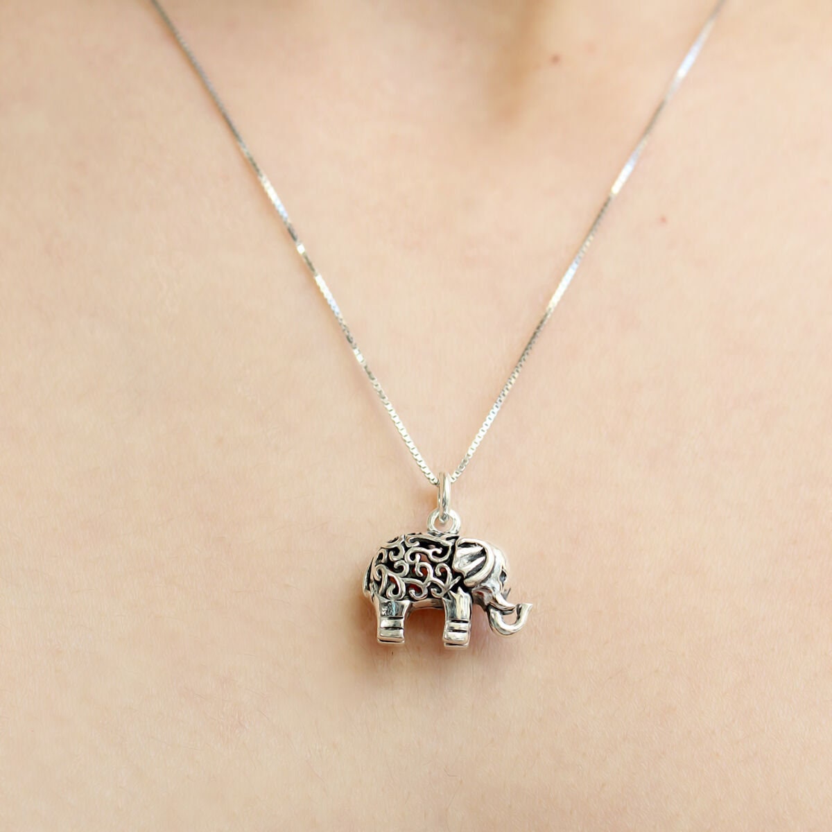 Sterling Silver 3D Elephant Necklace