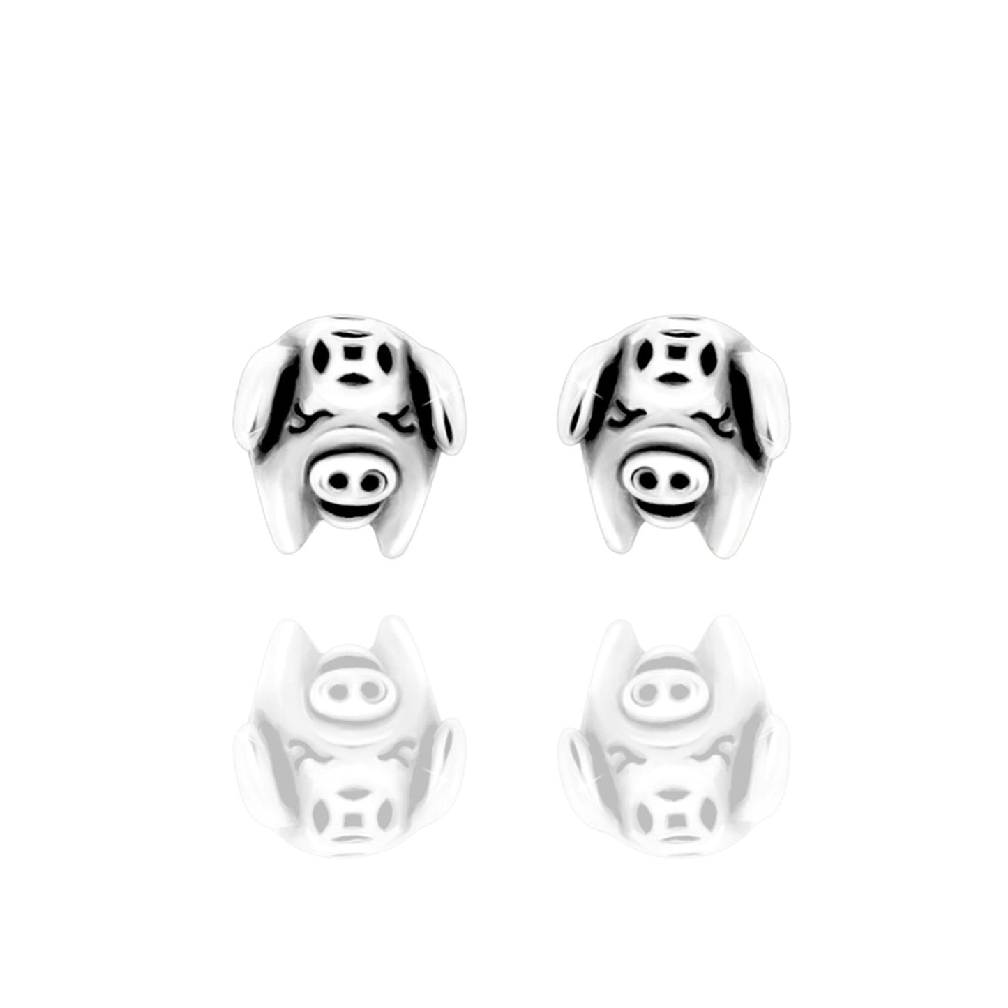 Sterling Silver 3D Oxidised Pig Stud Earrings