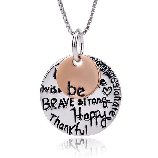 Sterling Silver Engraved Be Brave, Be Strong, Be Happy Tag Necklace