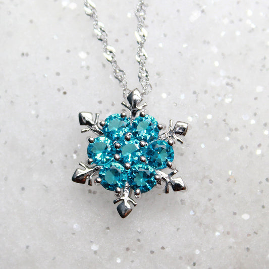 Frozen Turquoise Blue Snowflake 925 Silver Necklace Christmas Jewellery