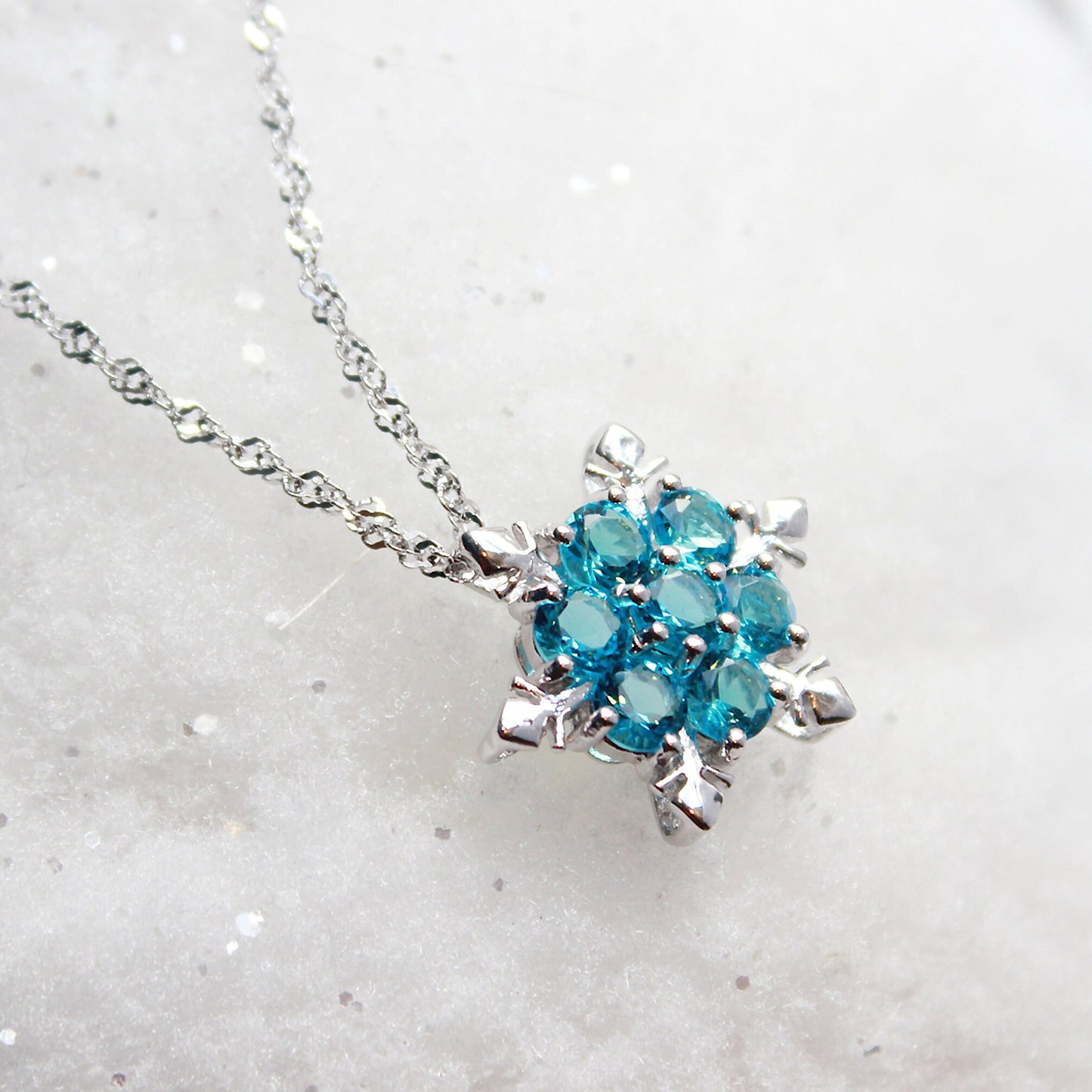 Frozen Turquoise Blue Snowflake 925 Silver Necklace Christmas Jewellery