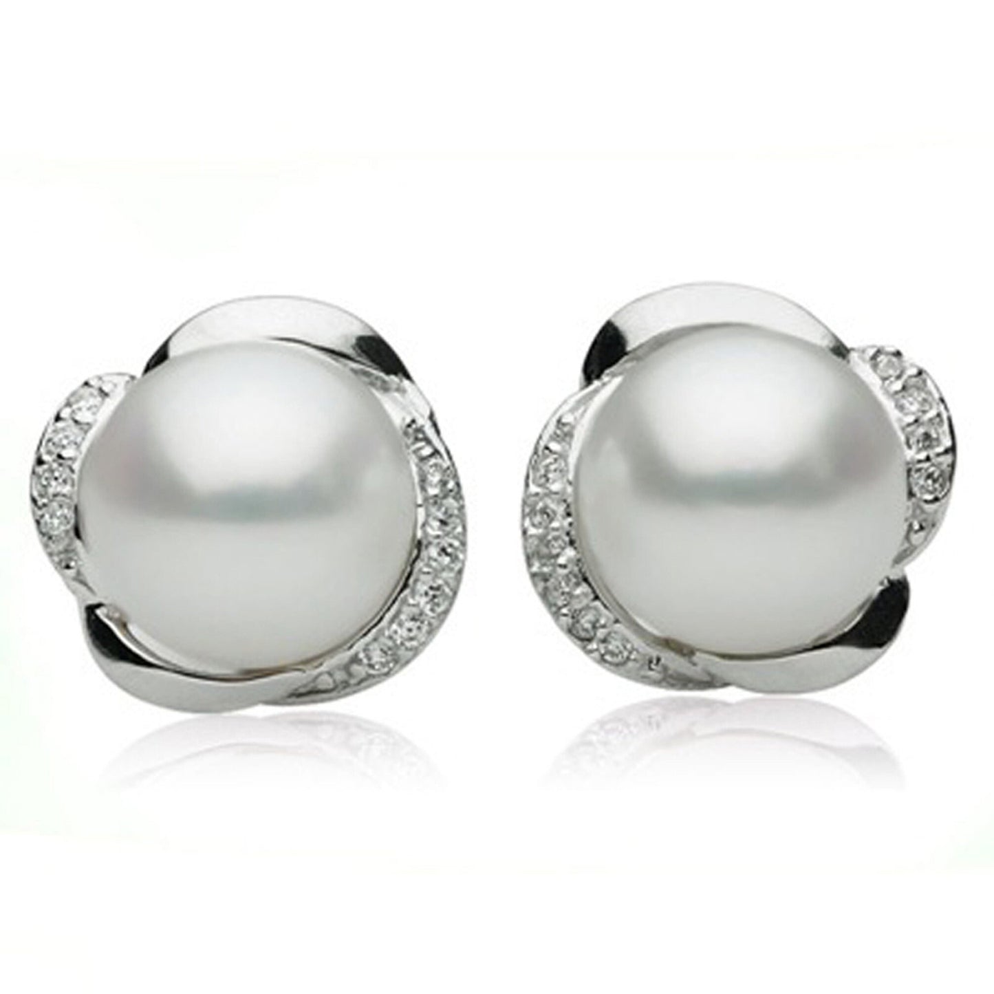 White Ivory Freshwater Pearl Stud Earrings 925 Silver Diamante Pearl Studs Classic Element Pearl Jewellery