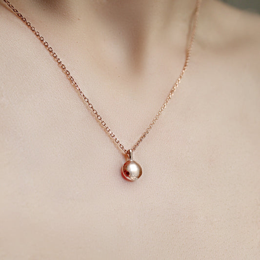 Sterling Silver or Rose Gold Plated Round Small Pebble Necklace Polished
