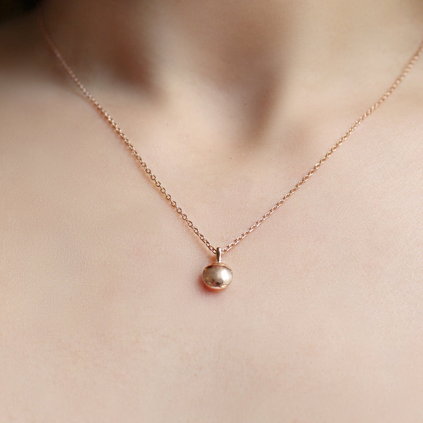 Sterling Silver or Rose Gold Plated Round Small Pebble Necklace Polished