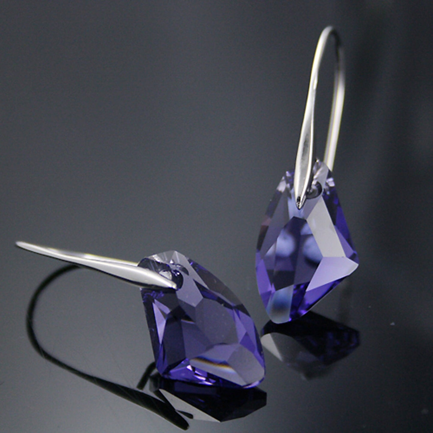 925 Sterling Silver Geometric Blue Diamond Crystal Drop Earrings made with Swarovski Elements Peridot Green Rose Pink Purple