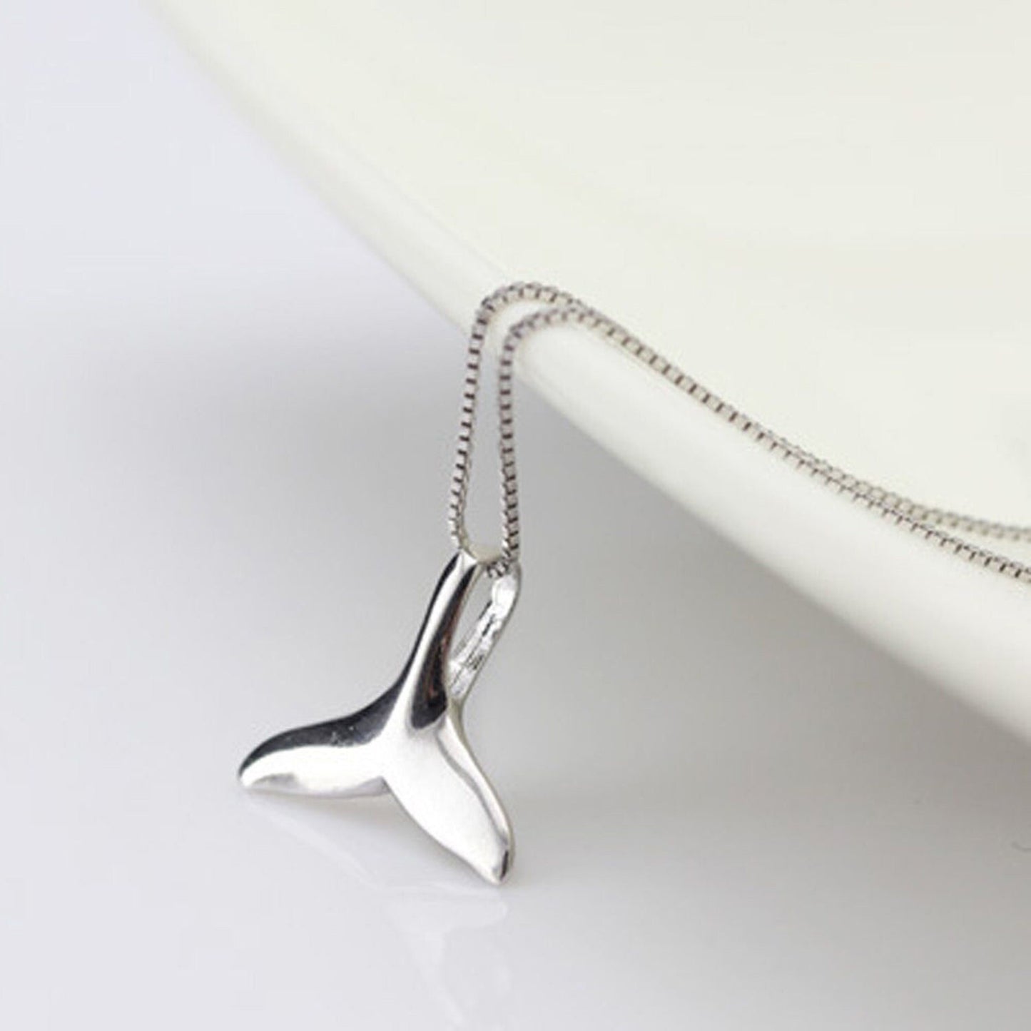 925 Sterling Silver Killer Whale Tail Fish Nautical Charm Mermaid Tail Silver Studs Earrings Necklace Pendant Set birthday gift awareness