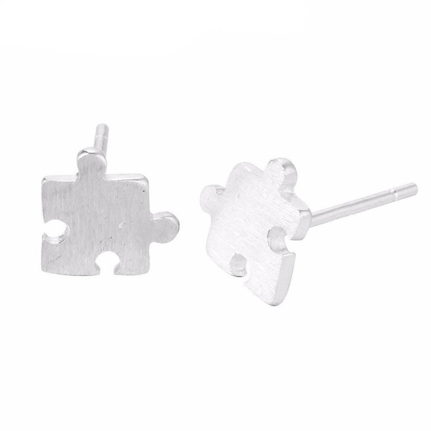 Sterling Silver Jigsaw Puzzle Piece Stud Earrings (2 slots) Sterling Silver Jigsaw Puzzle Piece Necklace Pendant
