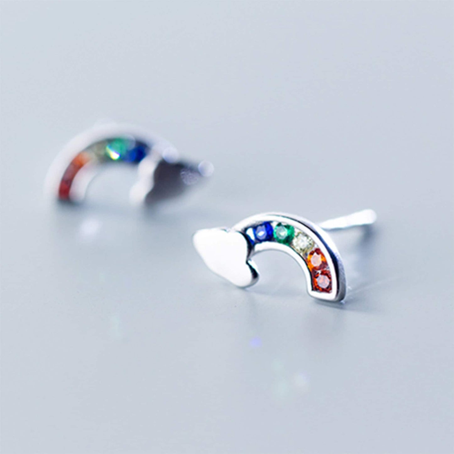 Sterling Silver Rainbow CZ Crystal Studs Earrings