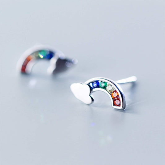 Sterling Silver Rainbow CZ Crystal Studs Earrings Novelty jewellery Multiple Colours Emoji Icon Jewellery